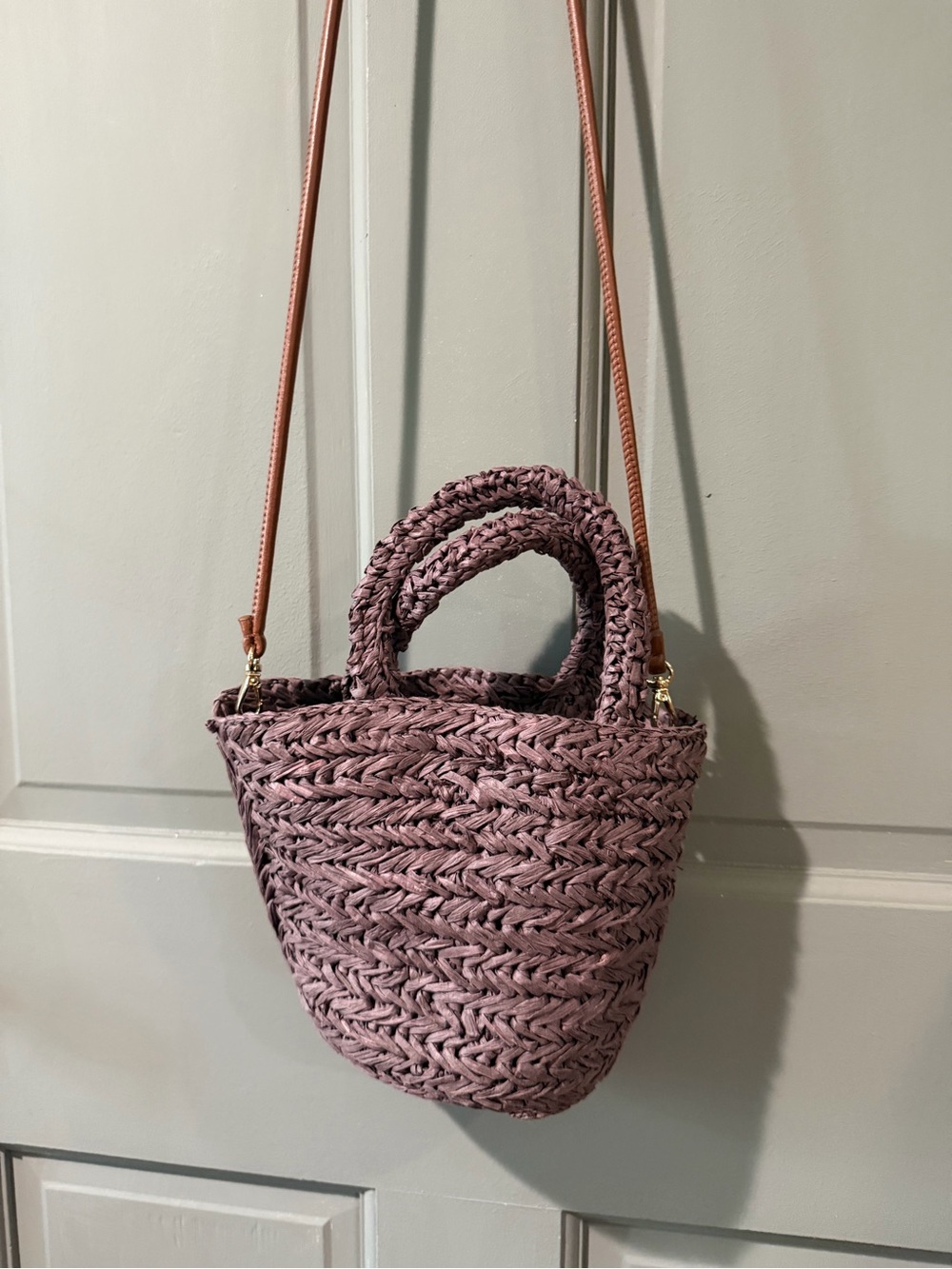 Woven Straw Crossbody Bag in brown